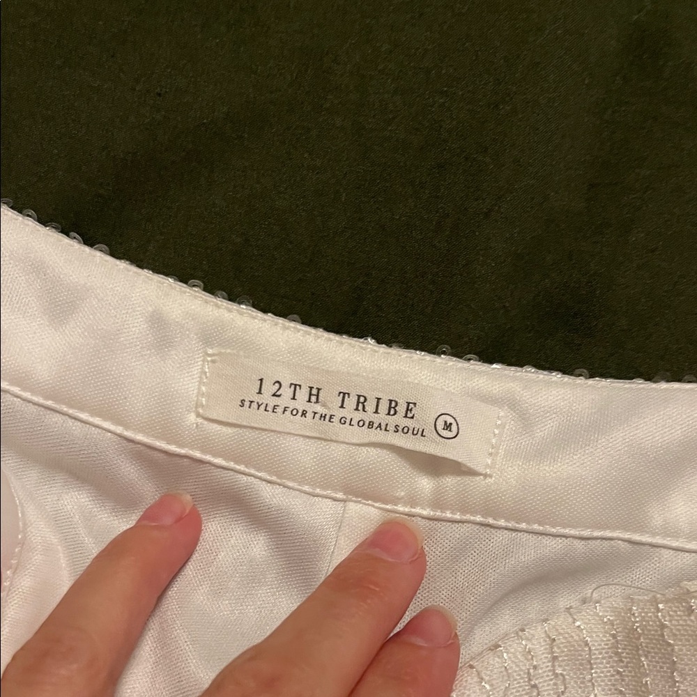 12th Tribe White Sequin Wide Leg Pants - Picture 5 of 6
